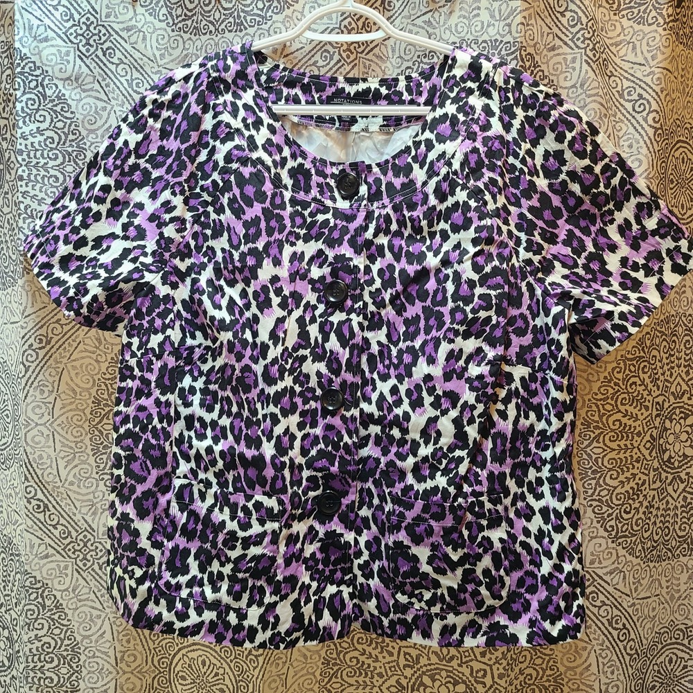 Notations Short Sleeve Jacket Womens 2X Purple Black Leopard Animal Print Y2K - Picture 10 of 10